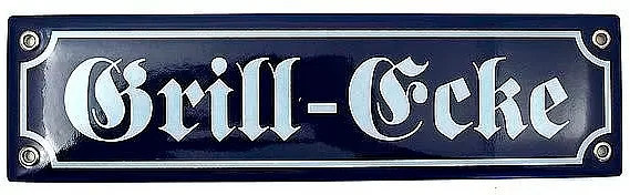 Emailleschild Grillecke von Münder Email GmbH in Blau und Weiß, rechteckig aus emailliertem Stahl - Bild 1