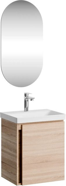 Planetmöbel Badmöbel Set 3-teilig Sonoma Eiche mit Keramikwaschbecken und Spiegel, Breite: 50 cm, Tiefe: 37 cm, Höhe: 59 cm - Bild 1