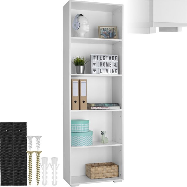 tectake Bücherregal Lexi aus MDF in Weiß, B/T/H: 60 x 30 x 190 cm - Bild 1