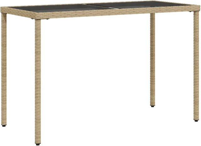 vidaXL Gartentisch aus PE-Rattan mit Glasplatte in Beige, B/T/H: 115 x 54 x 74 cm - Bild 1