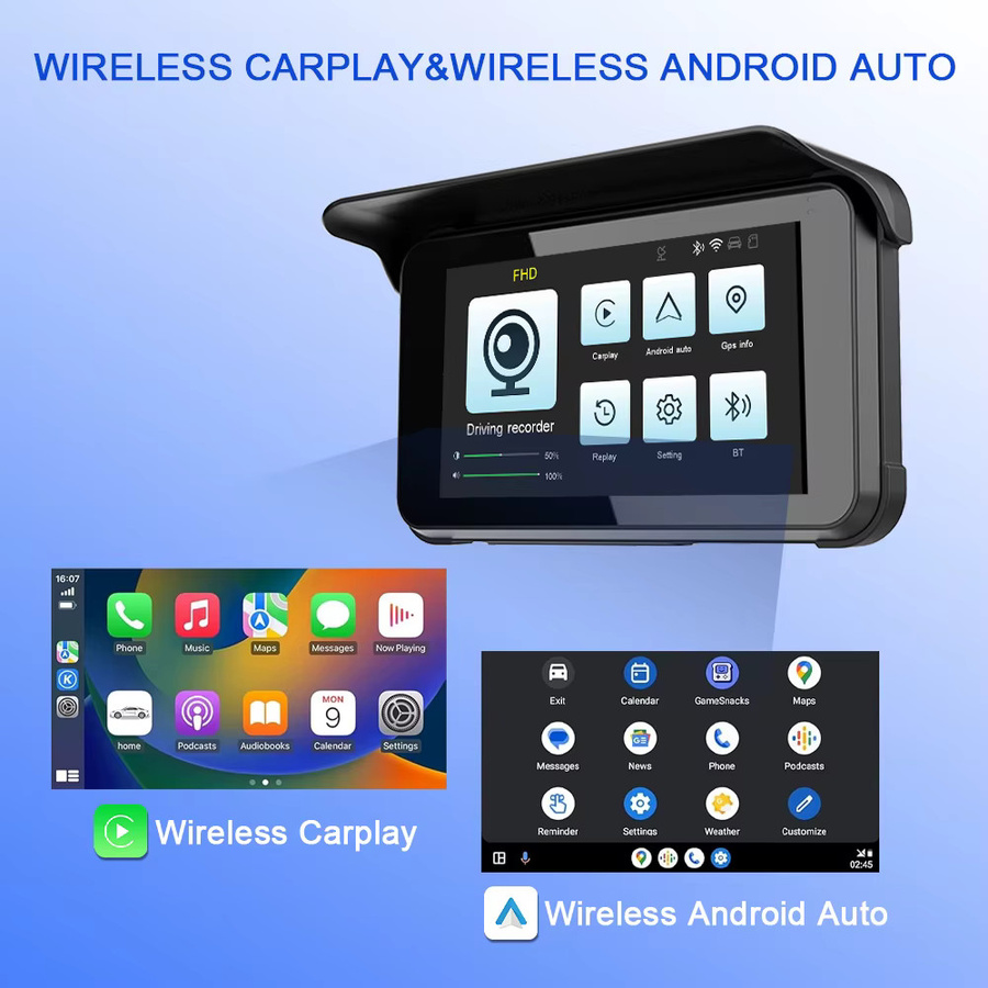 Tragbare 5-Zoll Motorrad-Navigation mit Apple CarPlay und Android Auto, IPX7 wasserdichtes GPS-Gerät mit Touchscreen in Schwarz - Bild 3