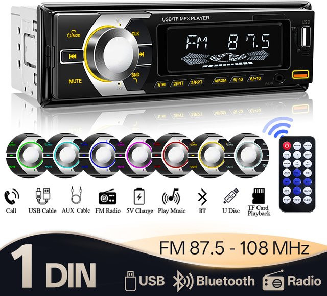 Hippcron 1 Din Stereo Multimedia MP3 Player Autoradio mit FM, USB-A, TF und AUX Eingang in Schwarz - Bild 1
