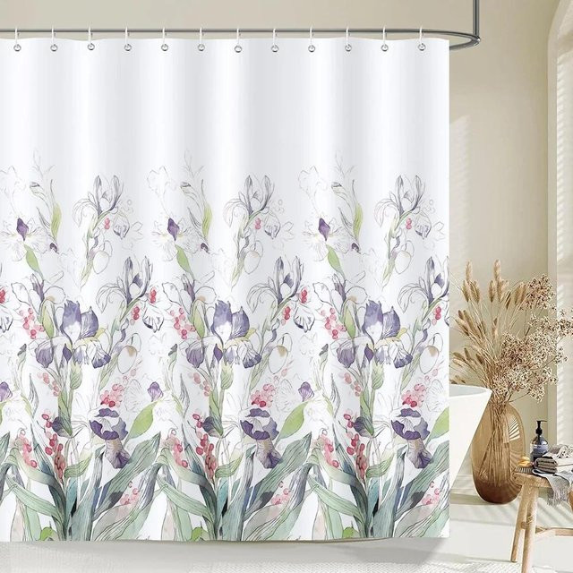 MINISO Duschvorhang mit floralem Blätter-Design in Aquarell-Optik, wasserdicht, Mehrfarbig, B/H: 180 x 180 cm - Bild 1