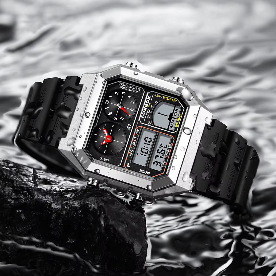 Lige Armbanduhr, Analog-Digital, Edelstahl, Eckig, Schwarz, Herren - Bild 2