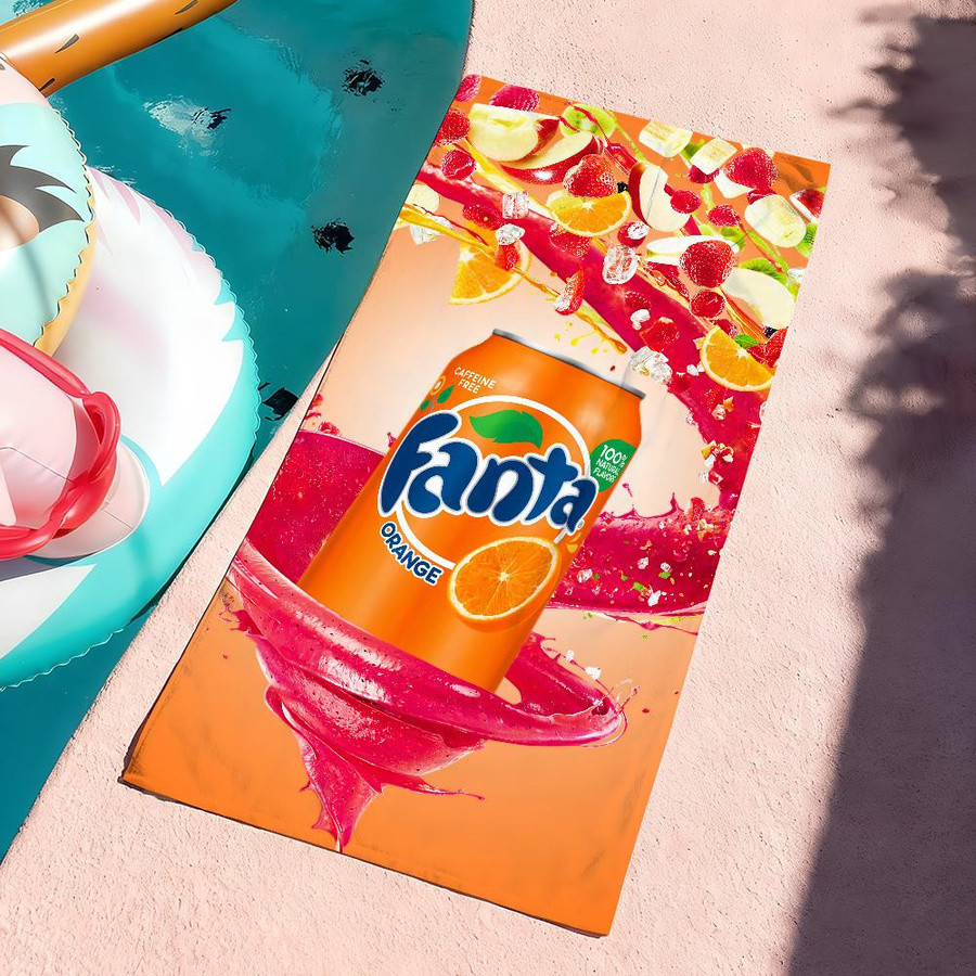 Schnelltrocknendes Sporthandtuch mit Fanta-Getränk Motiv in Orange und Weiß, Breite: 30 cm, Höhe: 60 cm - Bild 3
