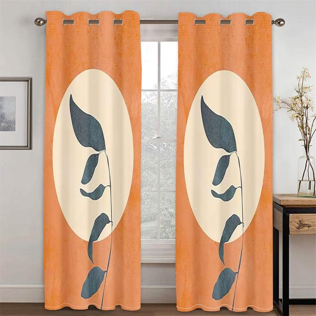 Moderne Vorhänge mit 3D-Blattmuster in Grün und Orange für Wohnzimmer, Schlafzimmer und Küche, halbtransparent, Breite: 100 cm, Höhe: 130 cm - Bild 1