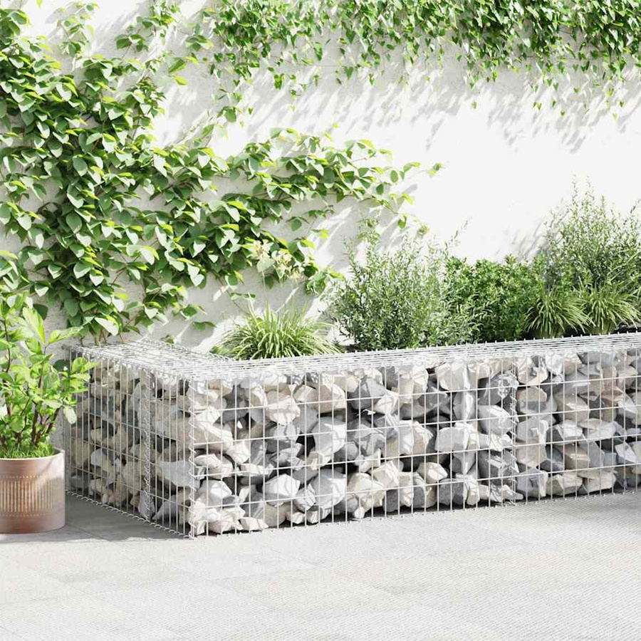 vidaXL Gabionenwand mit Abdeckung aus verzinktem Stahl in Silber, B/H/T: 300 x 50 x 30 cm - Bild 2
