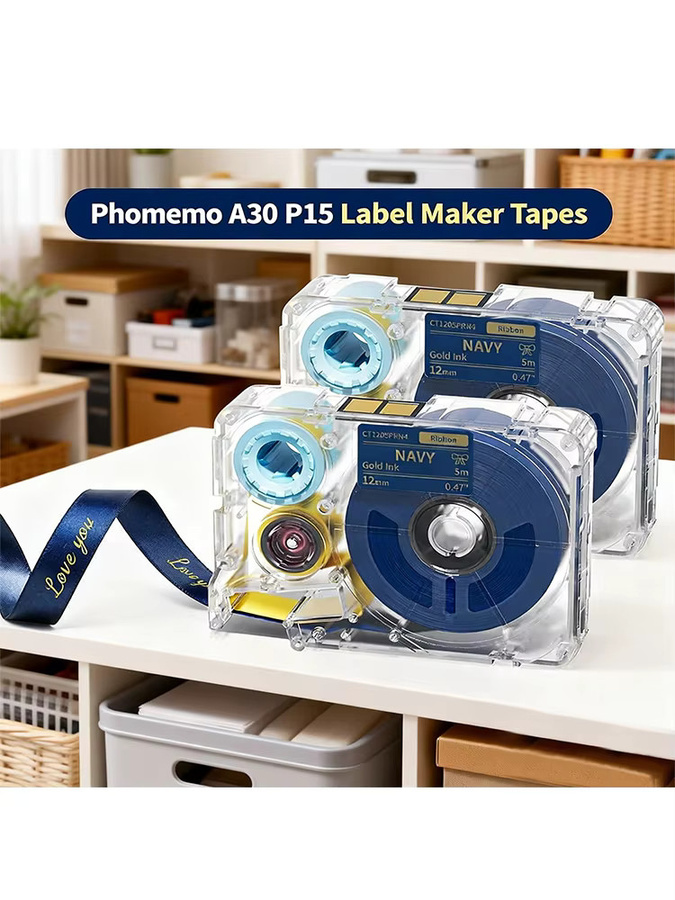 Phomemo A30 P15 Satinband in Marineblau mit Golddruck für Geschenkverpackungen und Hochzeiten - Bild 4