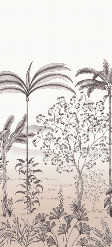 Isidore Leroy Wandbild Jardin des Oiseaux Bois de Rose Panel A aus Vlies in Rosa, Grau und Beige mit Tier- und Blättermotiv - Bild 1