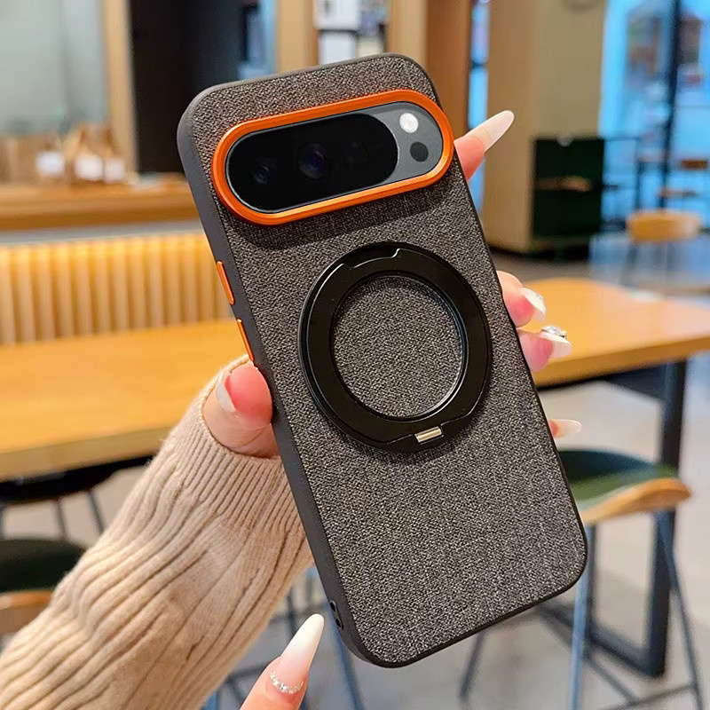 Stoßfeste magnetische Hülle mit verstellbarem Ständer und Linsenschutz für Google Pixel 10 Pro XL in Grau mit Stoff-Metall-Rückseite - Bild 4