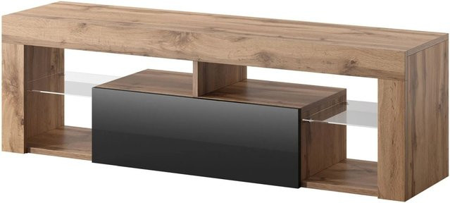 TV-Lowboard Lancelot von Selsey in Eiche und Schwarz Hochglanz, Breite: 140 cm, Höhe: 50,5 cm, Tiefe: 35 cm - Bild 1