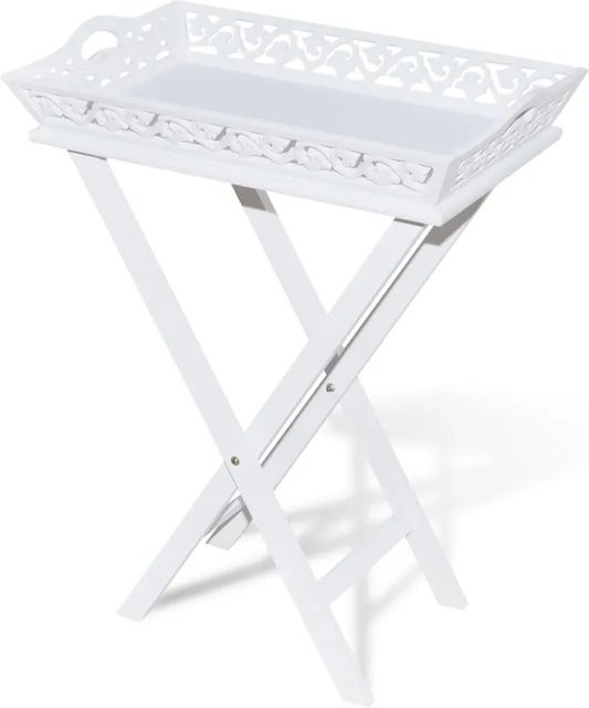 vidaXL Serviertisch und Beistelltisch mit Tablett in Weiß aus MDF und Kiefernholz, B/T/H: 72,5 x 37,0 x 37,0 cm - Bild 1