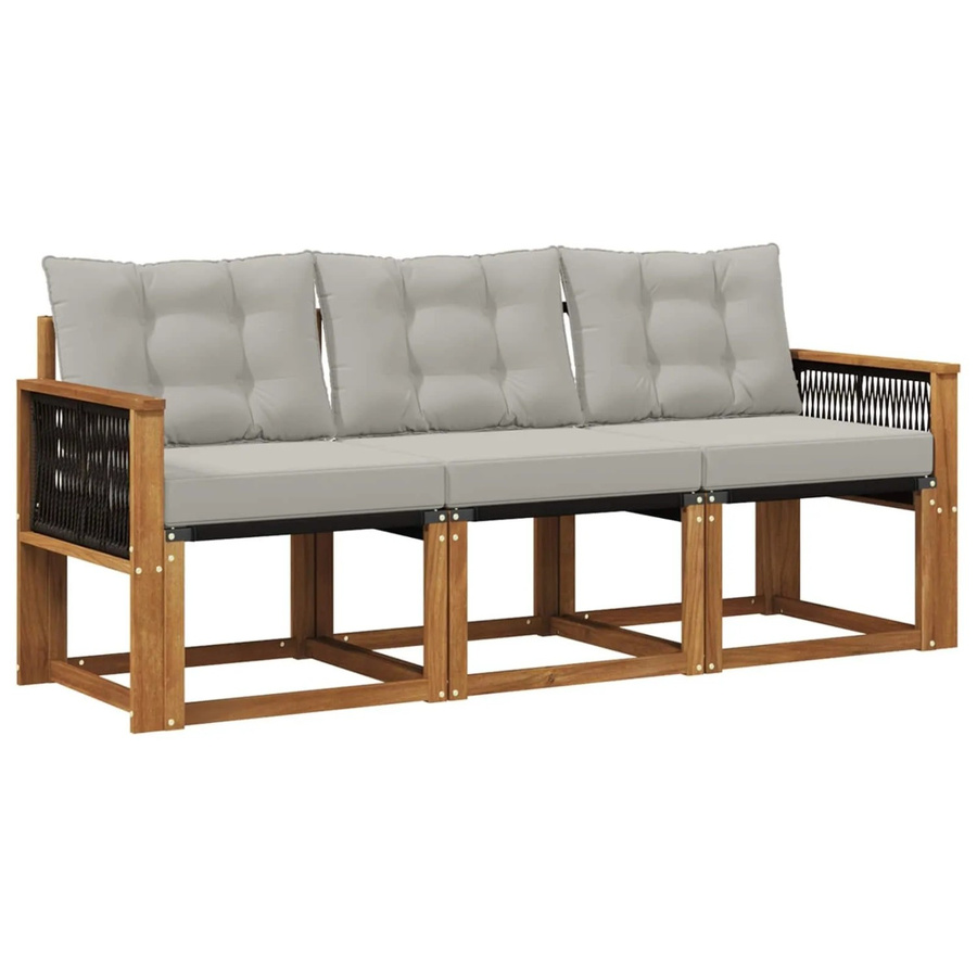 vidaXL Outdoor-Sofagarnitur aus massivem Akazienholz mit Textilene und Kissen in Beige und Grau - Bild 2