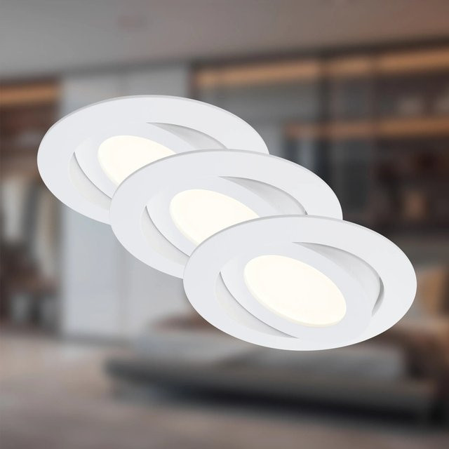 Briloner LED-Einbauleuchte 3er-Set aus Kunststoff in Weiß, rund und schwenkbar, H: 3 cm, Ø: 10,6 cm - Bild 1