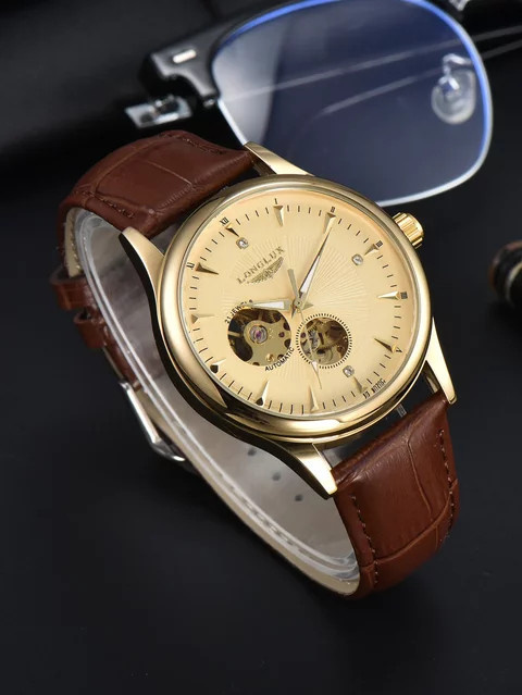 LONGLUX Armbanduhr Automatik, Weißgold, Leder, Herren - Bild 1