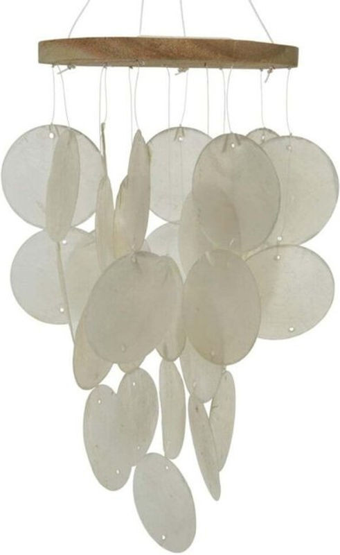 Kaemingk Deko-Anhänger Windspiel Capiz in Weiß und Braun aus Holz im Bohemian Stil, Höhe: 24 cm - Bild 1