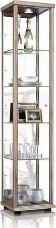 K-Möbel Glasvitrine stehend in Schwarz mit Spiegel, LED-Beleuchtung und 4 höhenverstellbaren Glasböden, H: 176 cm, B: 37 cm, T: 33 cm