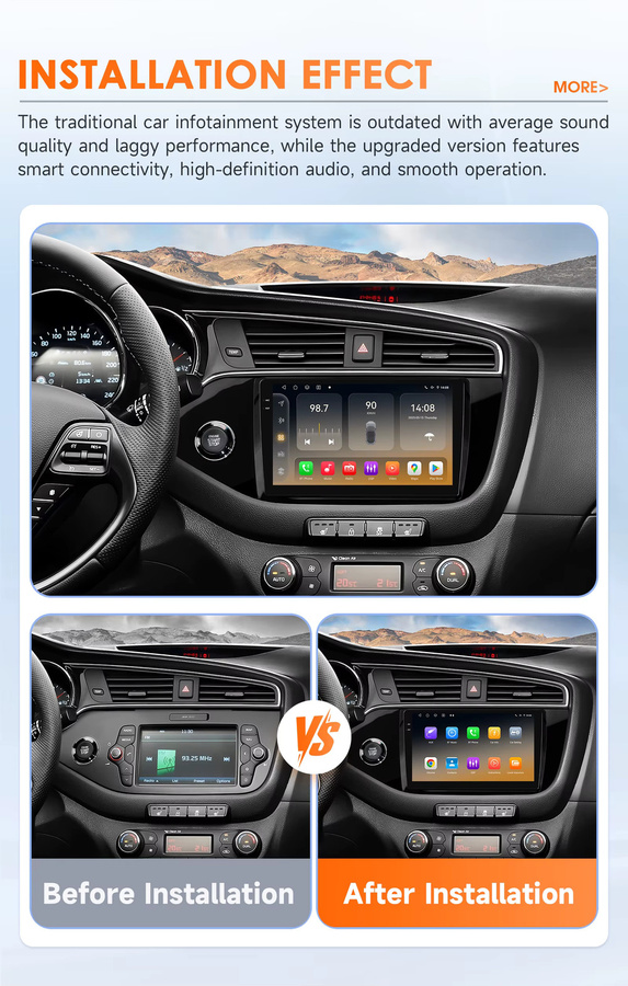 Hizpo Android 14 Autoradio für KIA CEED JD 2012-2016 mit 8GB RAM, 128GB Speicher, Snapdragon 6115, GPS, 4G, Carplay und 360 Cam in Schwarz - Bild 2