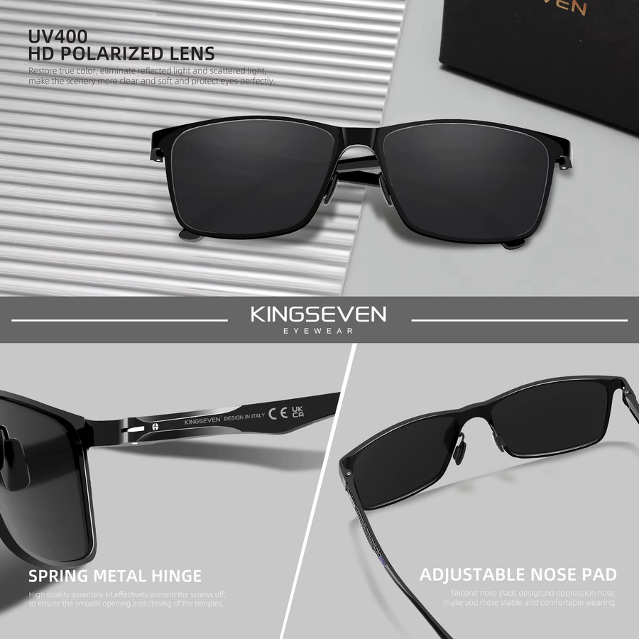 KINGESEVEN Sonnenbrille Rechteckig, Vollrand, Schwarz, Herren, polarisiert - Bild 3