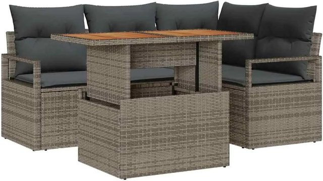vidaXL Garten-Sofa-Set aus Poly-Rattan in Grau mit 5 Teilen, L-Form, inklusive Polsterkissen und integriertem Stauraum - Bild 1