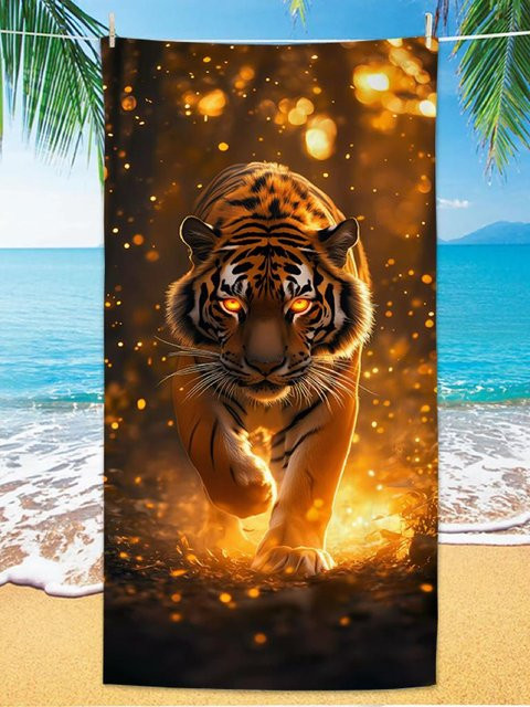 Tiger Strandtuch aus Mikrofaser mit Digitaldruck und Sonnenschutz, Extra Groß, B: 40 cm, H: 60 cm - Bild 1