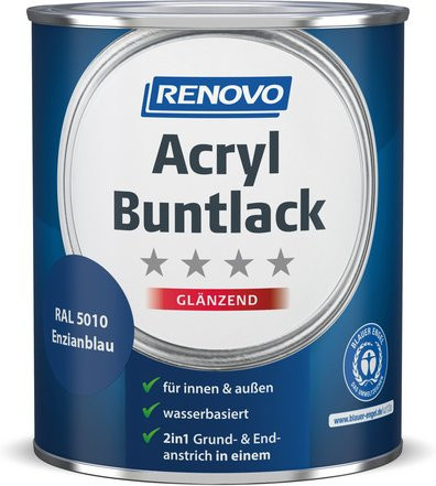 RENOVO Acryl-Buntlack für Holz, Enzianblau RAL 5010, glänzend, 0,75 l - Bild 1