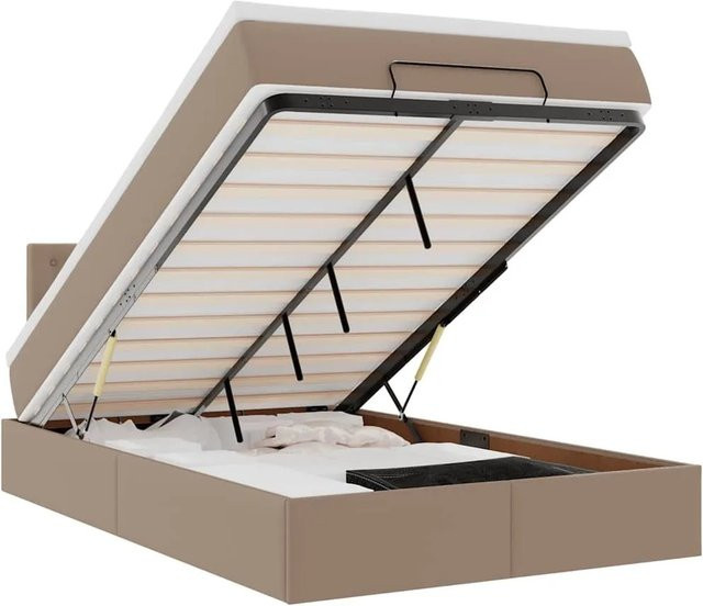 vidaXL Ottoman-Bett mit Matratze aus Kunstleder in Cappuccino-Braun, B/T: 120 x 190 cm - Bild 1