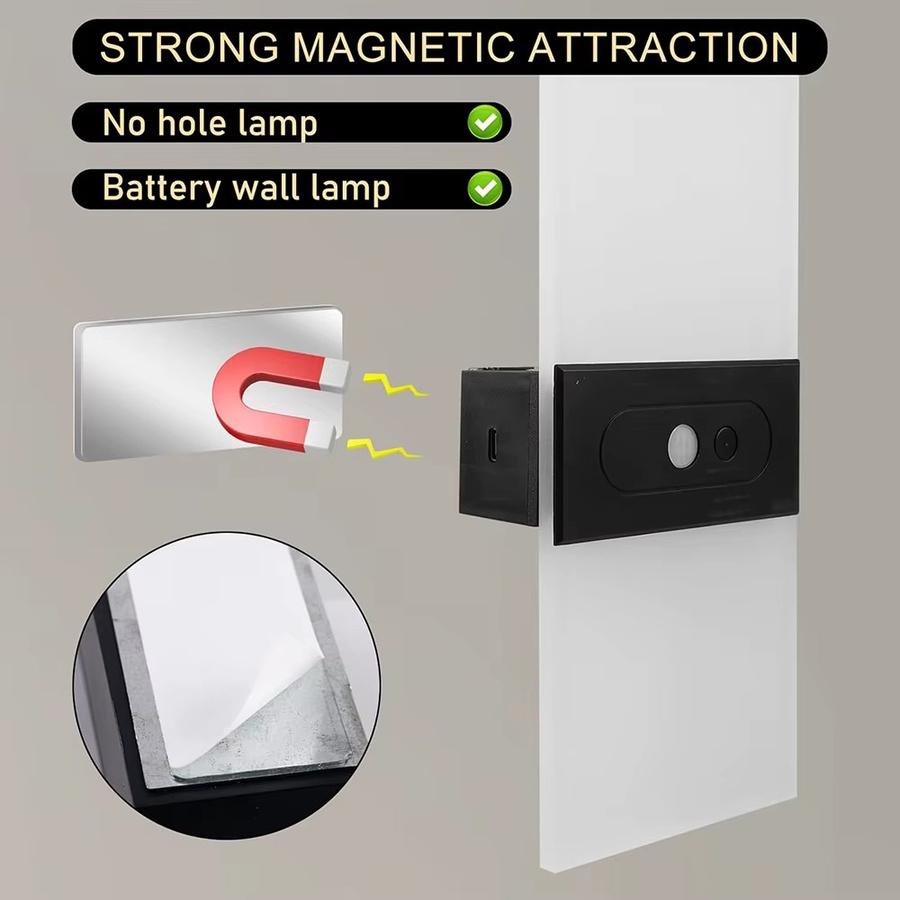 UMEXUS 2er Set moderne Innen-Wandleuchten mit Bewegungssensor, USB-aufladbare kabellose Wandlampe, stufenlos dimmbar, Schwarz und Weiß - Bild 3