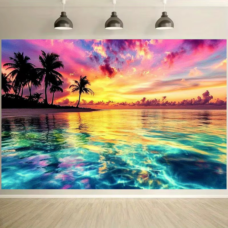 VIKAMA Wandteppich Tropischer Sonnenuntergang mit Palmen und Strand in Multicolour, B/H: 60 x 40 cm - Bild 2