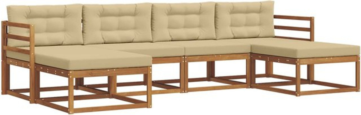 Modernes Outdoor-Sofagarnitur Set aus Akazie mit 6-teiligen Kissen in Natur und Beige von vidaXL - Bild 1