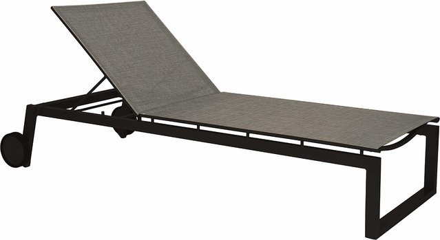 Stern Rollenliege Robin aus Aluminium in Schwarz Matt mit grauem Leinenbezug stapelbar - Bild 1