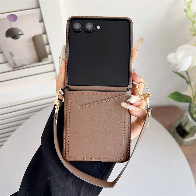 Leder-Brieftasche Handyhülle für Samsung Galaxy Z Flip 7 6 5 4 5G in Pink mit Kartensteckplatz und Handgelenkschlaufe - Bild 1