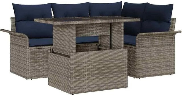 vidaXL Gartenmöbel Set aus Poly-Rattan und Akazienholz in Grau mit L-Form, Ecksofa, 3-Sitzer und Couchtisch inklusive Kissen und UV-beständiger Polsterung - Bild 1