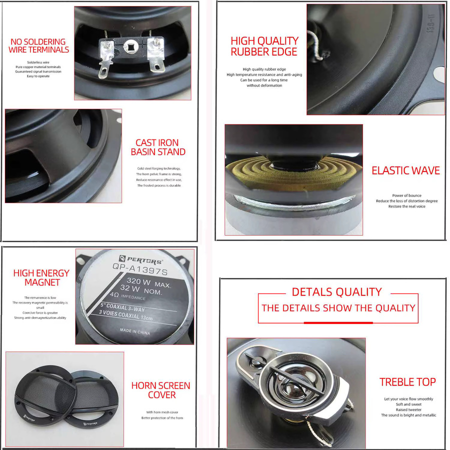 Q-PERTORS 3-Wege-Auto-HiFi-Koaxiallautsprecher Set, 2 Stück, 5 Zoll, 640 W, Schwarz - Bild 3