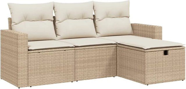vidaXL 4-teilige Garten-Sofagarnitur aus PE-Rattan in Beige mit Kissen und pulverbeschichtetem Stahlgestell - Bild 1