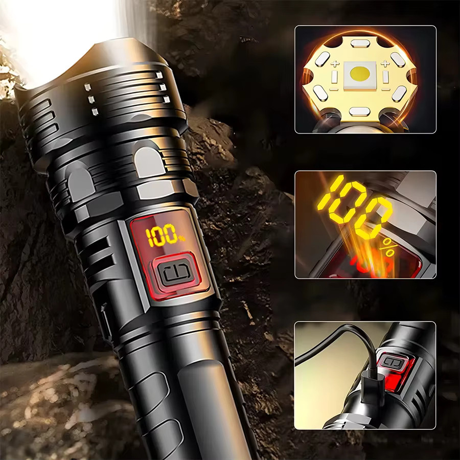KDULIT USB wiederaufladbare LED-Taschenlampe in Schwarz mit 1000 lm, zoombare wasserdichte Outdoor-Taschenlampe aus Aluminium für Camping und Wandern - Bild 4