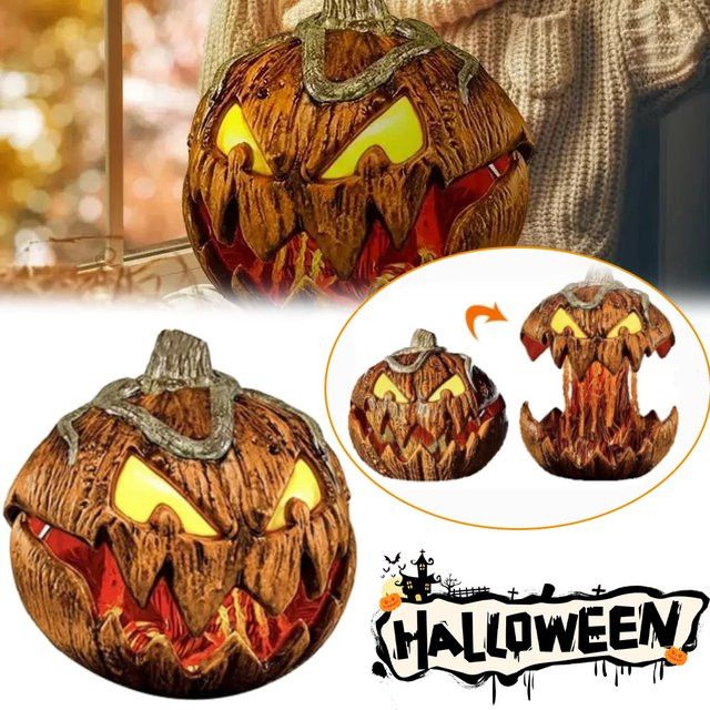 Trebalena Halloween Kürbis-Dekoration Gruselige Jack-O-Lantern Köpfe für die Gartendekoration im Freien - Bild 1
