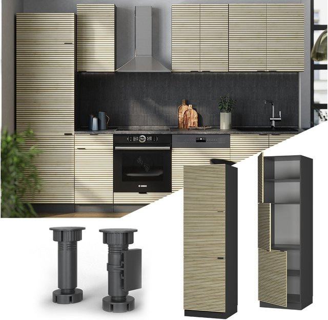 Vicco Vorratsschrank Fame-Line in Anthrazit und Eiche mit 3 Türen und Soft-Close-Funktion, Breite: 60 cm - Bild 1