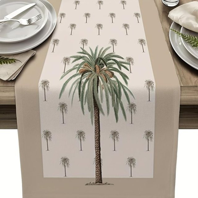 JINGYUE Pet Tischläufer mit Vintage Palmenmuster in Grau und Beige, B/H: 40 x 140 cm - Bild 1