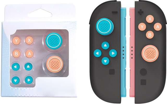 Joystick-Kappen und Knopfaufkleber Set für Nintendo Switch 2 in Rot, Blau und Multicolour - Bild 1