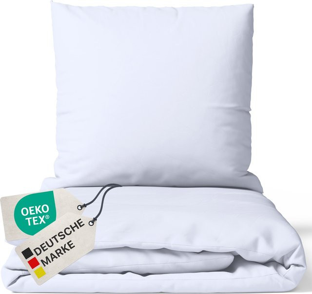 NYVI Bettwäsche Set DreamScience Renforcé aus 100% Baumwolle, Uni Weiß, mit Reißverschluss, B/H: 155 x 220 cm und 80 x 80 cm - Bild 1