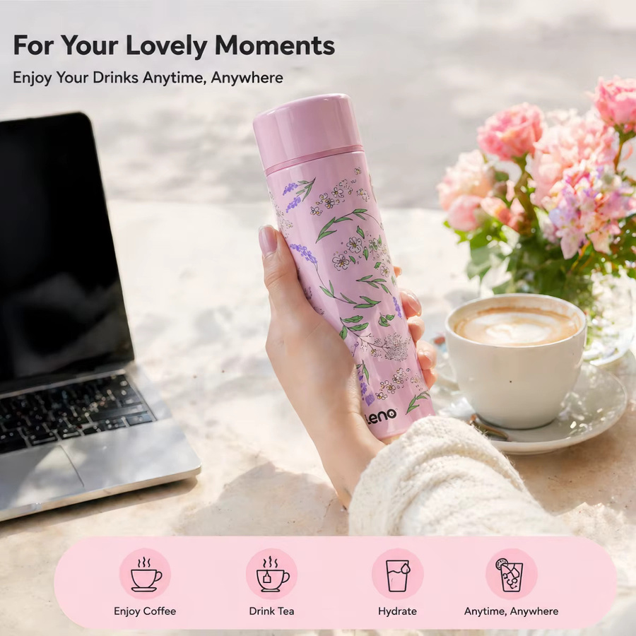 Leno Mini-Thermosbecher aus Edelstahl in Pink, 140 ml vakuumisolierte Kaffeetasse und Heißwasserflasche - Bild 2