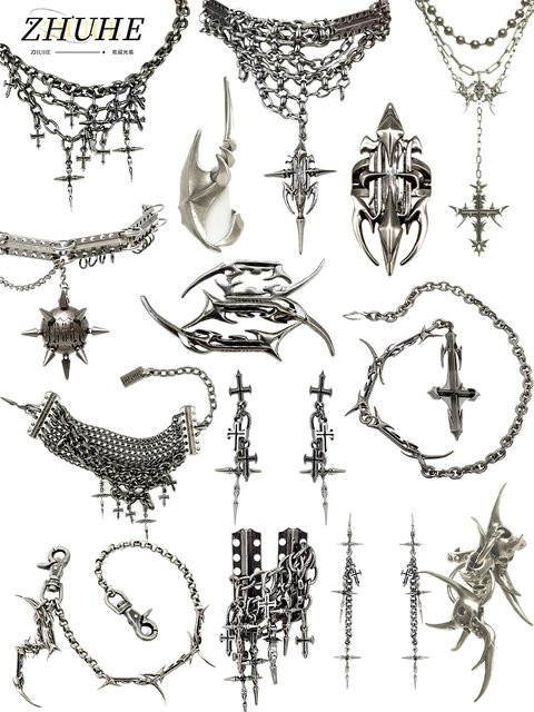 ZHUHE Schmuckset Halsketten, Edelstahl, Silber, Unisex - Bild 1