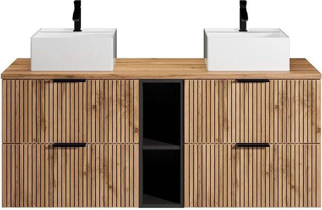 Doppelwaschtisch Madela von Vente-unique in Schwarz mit Streifenoptik, Breite: 140 cm - Bild 1