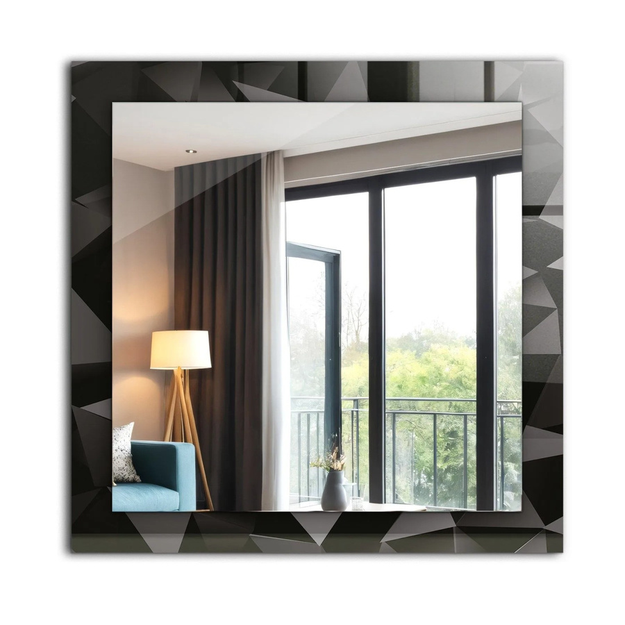 Tulup Spiegel mit schwarzem geometrischem Motivdruck, quadratisch, B/H: 60 x 60 cm - Bild 2