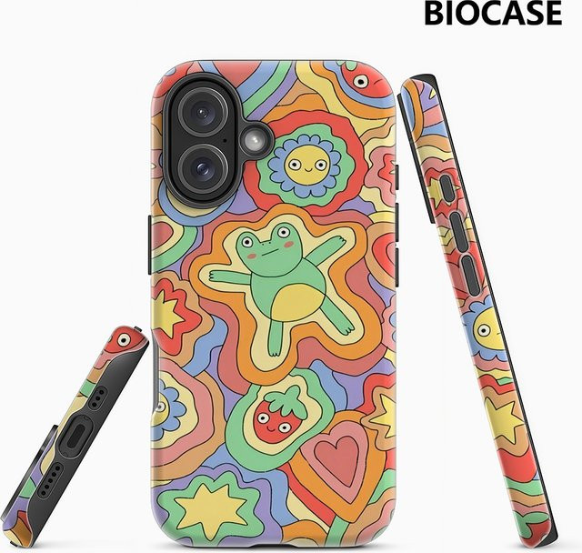 Bunte Cartoon-Frosch Handyhülle für Apple iPhone 17 16 15 14 13 12 Pro Max Plus mit doppelschichtiger Rückseite in Multicolor - Bild 1