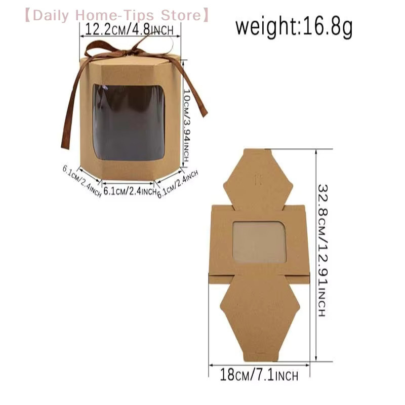 10 Stück sechseckige Kuchenbox-Verpackungen aus Papier mit transparentem PVC-Fenster in Braun für Süßigkeiten und Geburtstagsgeschenke - Bild 4