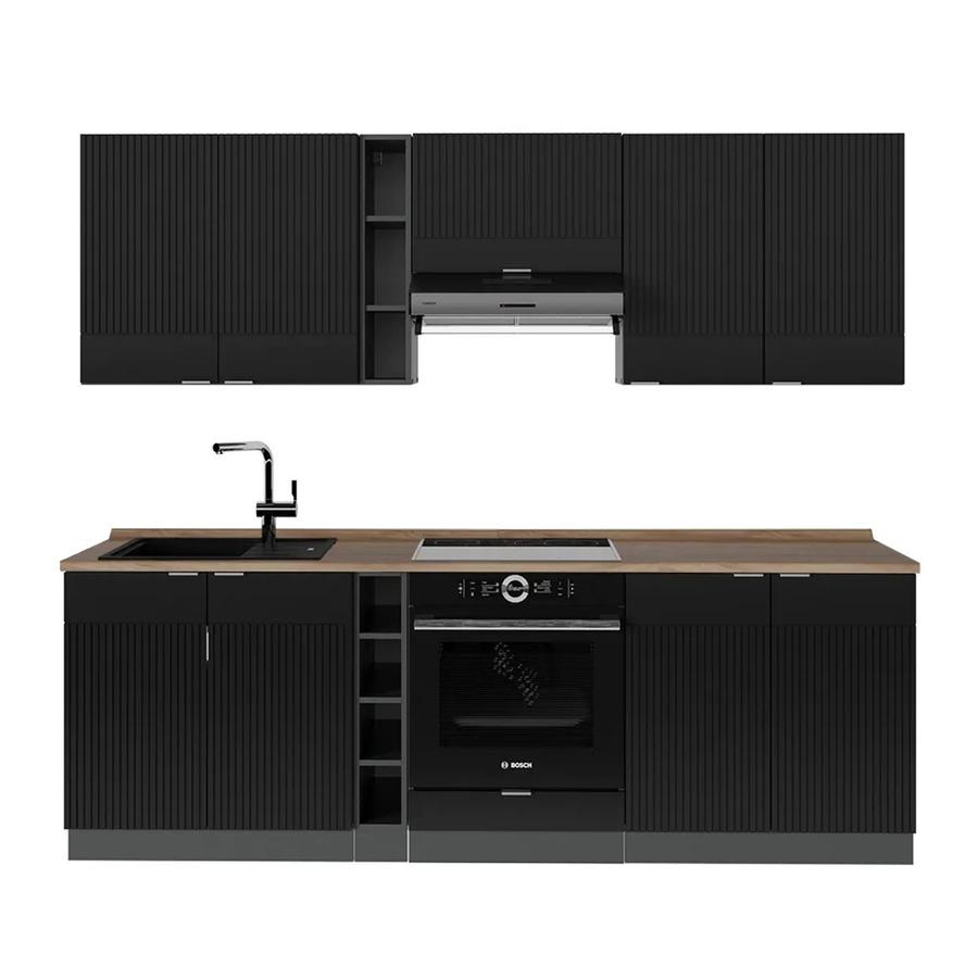 Vicco Fame-Line Küchenzeile in Schwarz gestreift und Anthrazit mit Eiche-Optik, Breite: 235 cm, Höhe: 82 cm, Tiefe: 60 cm - Bild 2