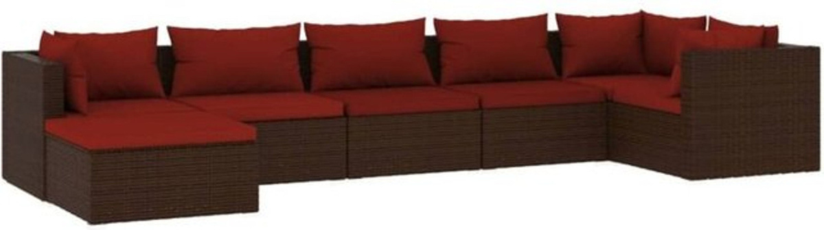7-teiliges modernes Garten-Lounge-Set mit Kissen aus Poly-Rattan in Braun von vidaxl - Bild 1