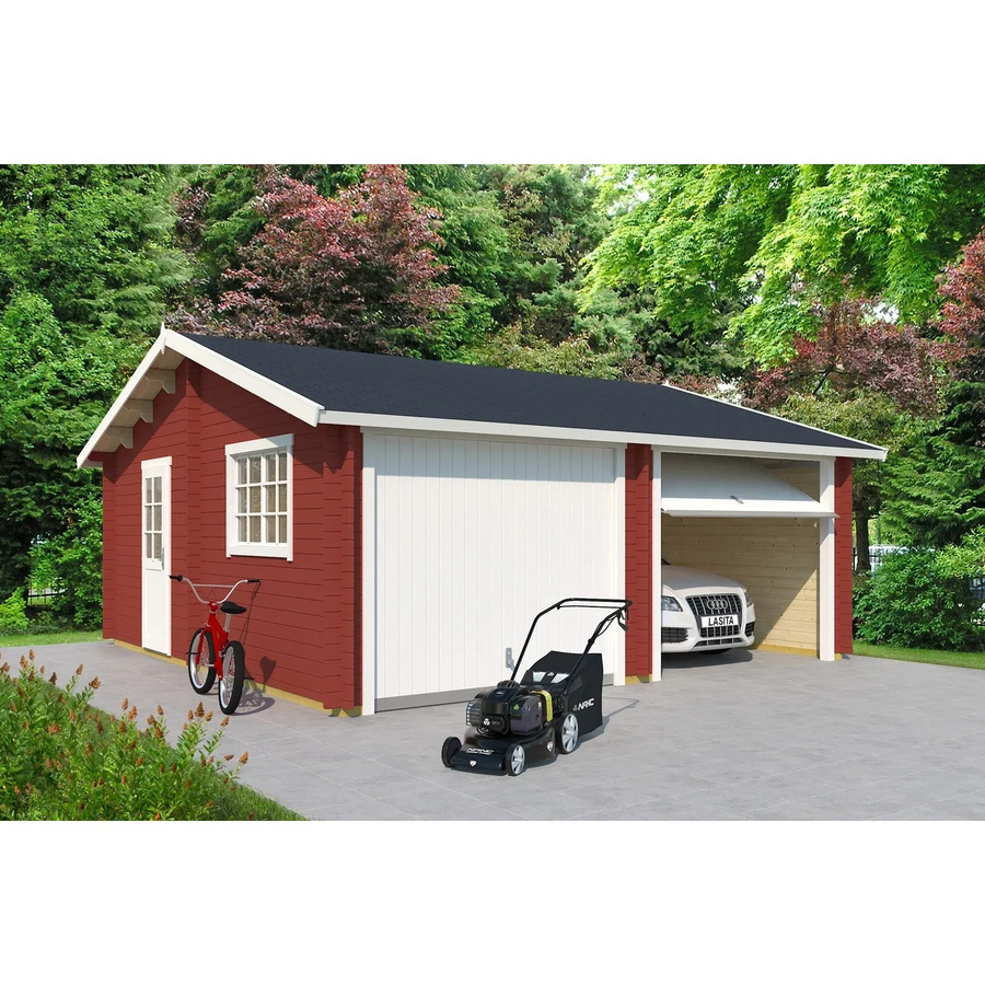 Lasita Maja Doppel-Holzgarage Falkland mit Schwingtor in Schwedenrot, B/T: 628,6 x 635 cm - Bild 2